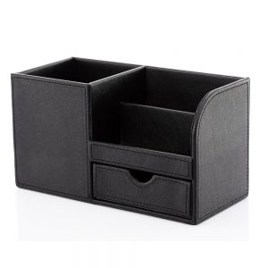 Leather desk organizer storage box for office supplies