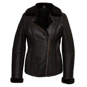 Womens Black Sheepskin Flying Jacket
