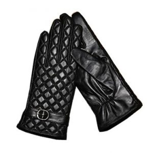 Women embroidery black sheepskin leather gloves