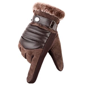 Leather touchscreen cycling fleece Gloves