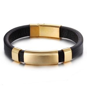 Luxury gold jewelry men's leather cuff bracelet