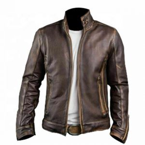 Mens Biker Retro Cafe Racer Leather Jacket